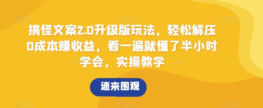 搞怪文案2.0升级版玩法，轻松解压0成本赚收益，看一遍就懂了半小时学会，实操教学【揭秘】-爱找项目网