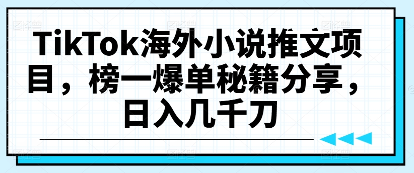 TikTok海外小说推文项目，榜一爆单秘籍分享，日入几千刀-爱找项目网