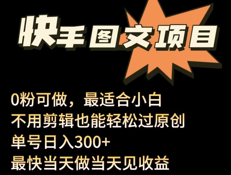 24年最新快手图文带货项目，零粉可做，不用剪辑轻松过原创单号轻松日入300+【揭秘】-爱找项目网