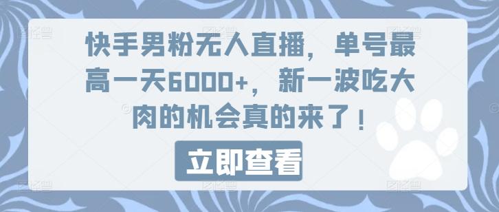 快手男粉无人直播，单号最高一天6000+，新一波吃大肉的机会真的来了-爱找项目网