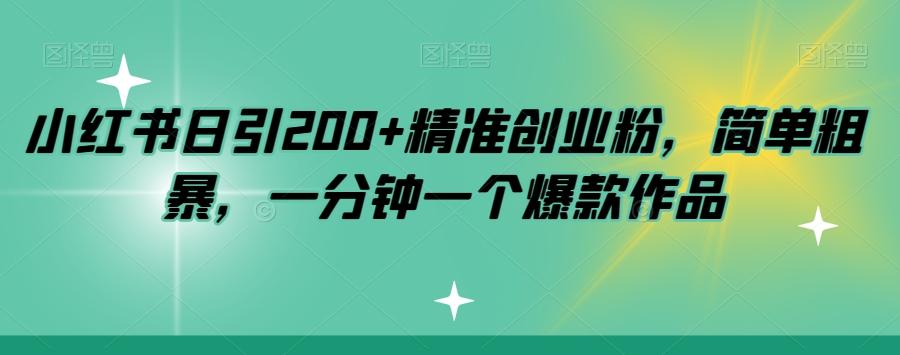 小红书日引200+精准创业粉，简单粗暴，一分钟一个爆款作品【揭秘】-爱找项目网