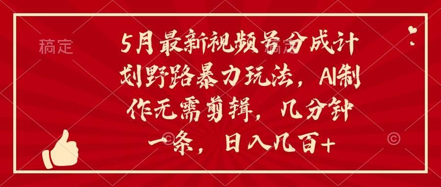 5月最新视频号分成计划野路暴力玩法，ai制作，无需剪辑。几分钟一条，…-爱找项目网