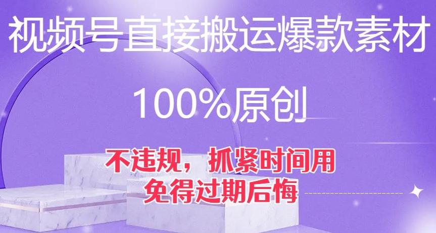 视频号直接搬运爆款素材，100%原创，不违规，抓紧时间用，免得过期后悔【揭秘】-爱找项目网