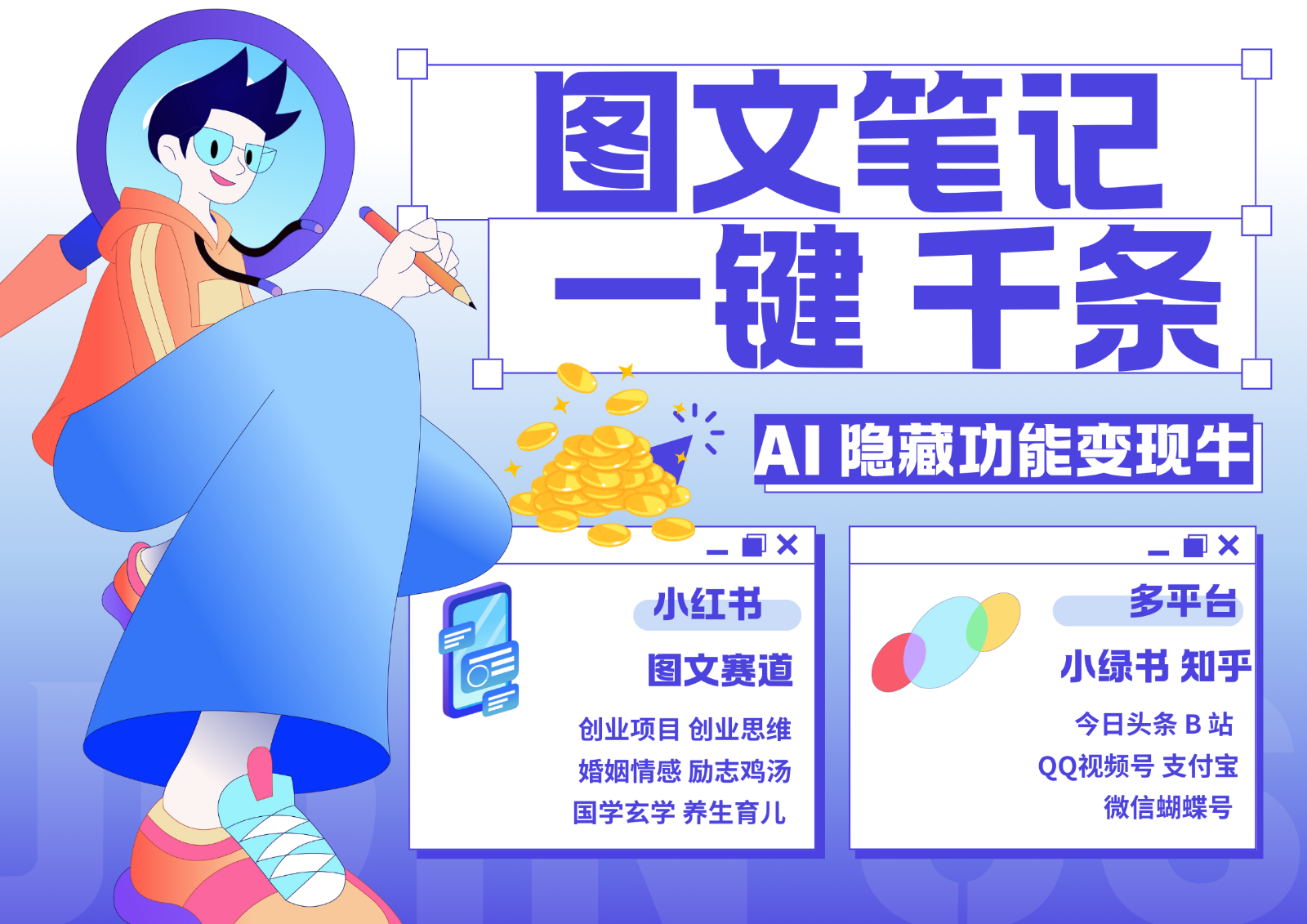 1键生成数千条图文 创业国学 秒生笔记 小红书小绿书图文 轻松引流 变现30000+-爱找项目网