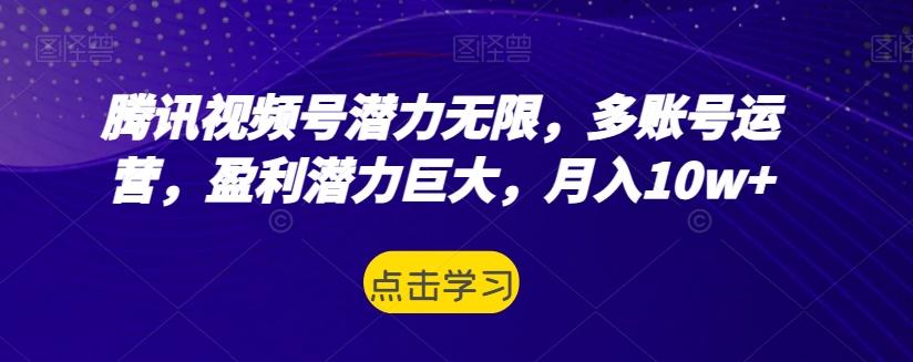 腾讯视频号潜力无限，多账号运营，盈利潜力巨大，月入10w+-爱找项目网