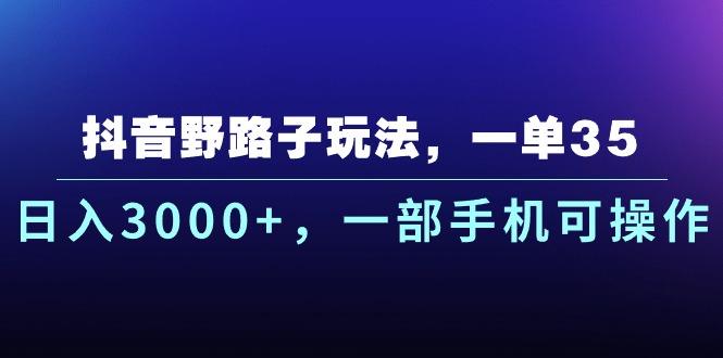 抖音野路子玩法，一单35.日入3000+，一部手机可操作-爱找项目网