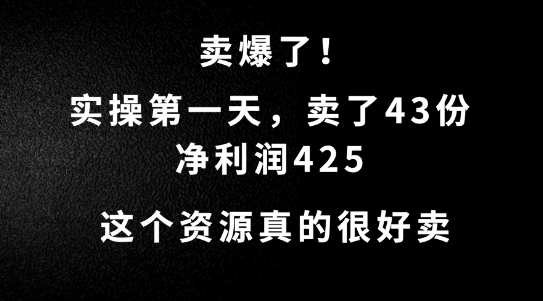 这个资源，需求很大，实操第一天卖了43份，净利润425【揭秘】-爱找项目网