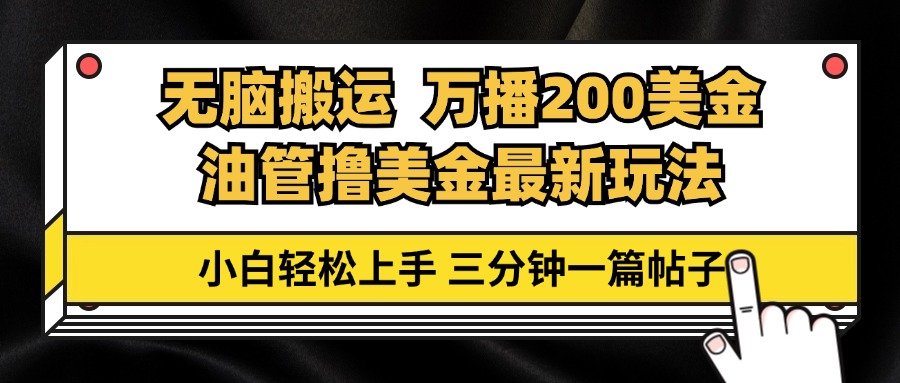 油管无脑搬运撸美金玩法教学，万播200刀，三分钟一篇帖子，小白轻松上手-爱找项目网