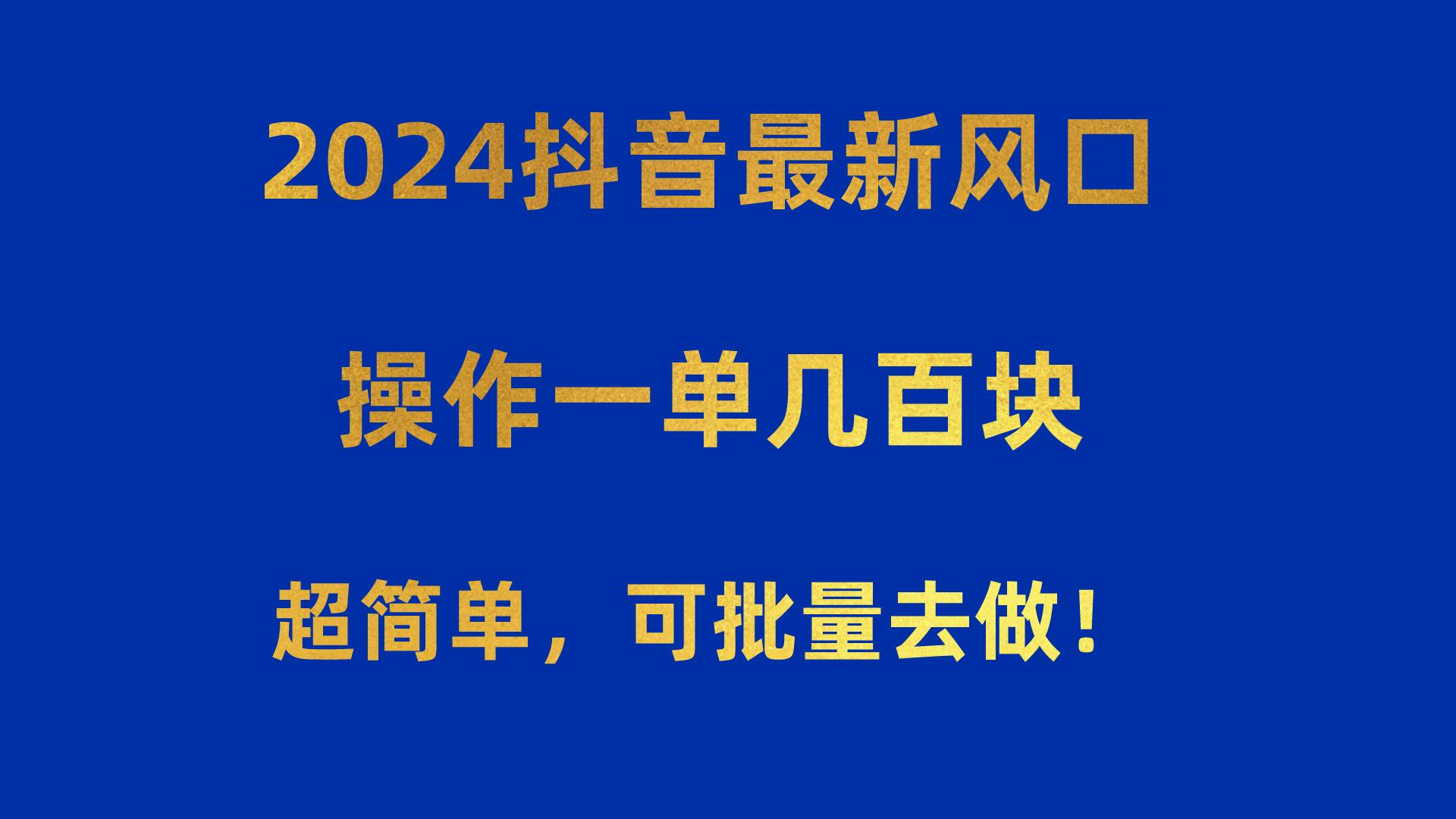 2024抖音最新风口！操作一单几百块！超简单，可批量去做！！！-爱找项目网