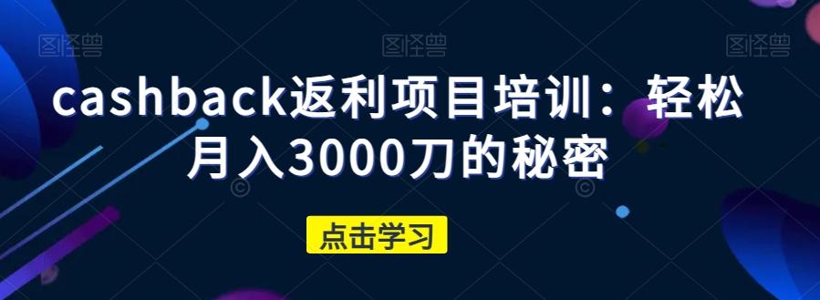 cashback返利项目培训：轻松月入3000刀的秘密-爱找项目网