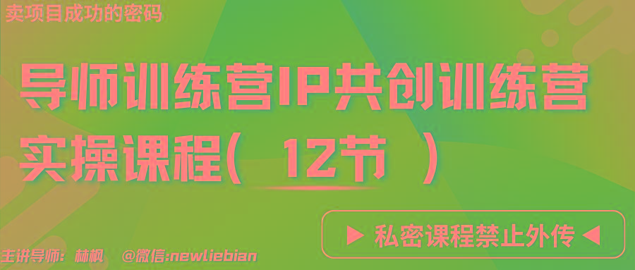 导师训练营3.0IP共创训练营私密实操课程(12节)-卖项目的密码成功秘诀-爱找项目网