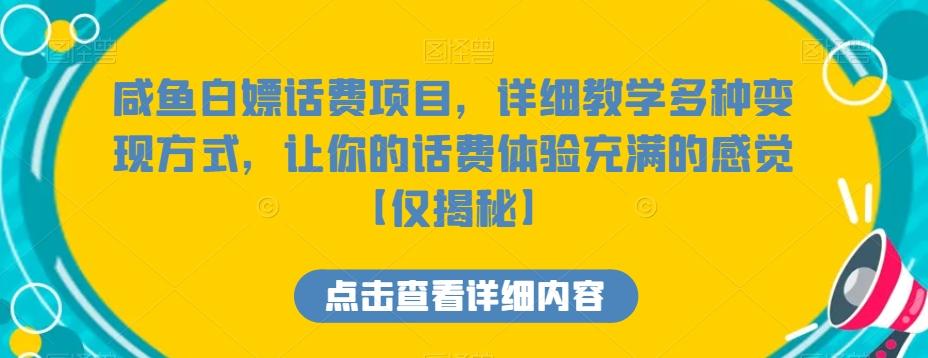 咸鱼白嫖话费项目，详细教学多种变现方式，让你的话费体验充满的感觉【仅揭秘】-爱找项目网