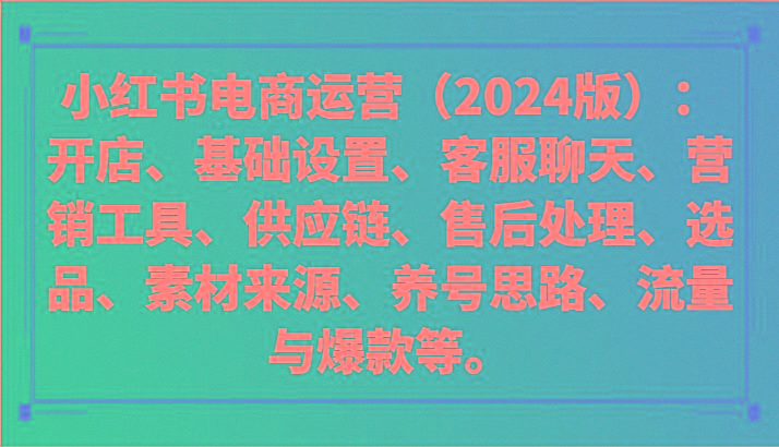 小红书电商运营(2024版)：开店、设置、供应链、选品、素材、养号、流量与爆款等-爱找项目网