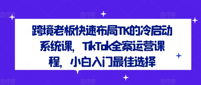 跨境老板快速布局TK的冷启动系统课，TikTok全案运营课程，小白入门最佳选择-爱找项目网