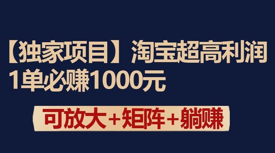 独家淘宝超高利润项目：1单必赚1000元，可放大可矩阵操作-爱找项目网