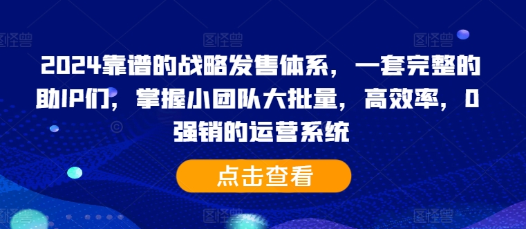 2024靠谱的战略发售体系，一套完整的助IP们，掌握小团队大批量，高效率，0 强销的运营系统-爱找项目网