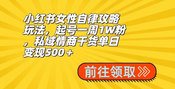 小红书女性自律攻略玩法，起号一周1W粉，私域情商干货单日变现500＋-爱找项目网