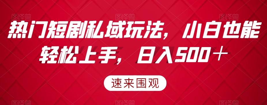 热门短剧私域玩法，小白也能轻松上手，日入500＋-爱找项目网