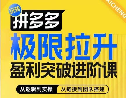 拼多多极限拉升盈利突破进阶课，​从算法到玩法，从玩法到团队搭建，体系化系统性帮助商家实现利润提升-爱找项目网