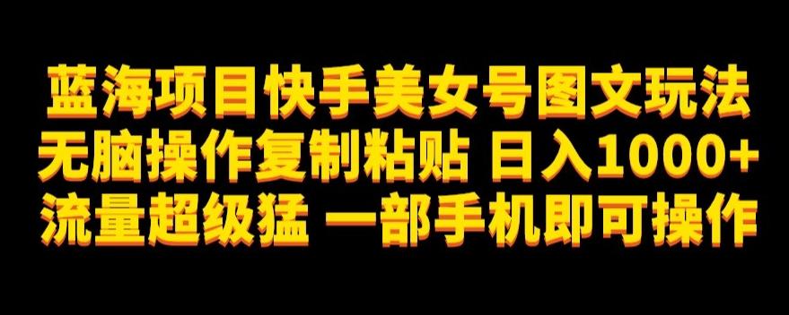 蓝海项目快手美女号图文玩法，无脑操作复制粘贴，日入1000+流量超级猛一部手机即可操作【揭秘】-爱找项目网