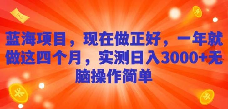 蓝海项目，现在做正好，一年就做这4个月，实测日入3000+，无脑简单操作！-爱找项目网
