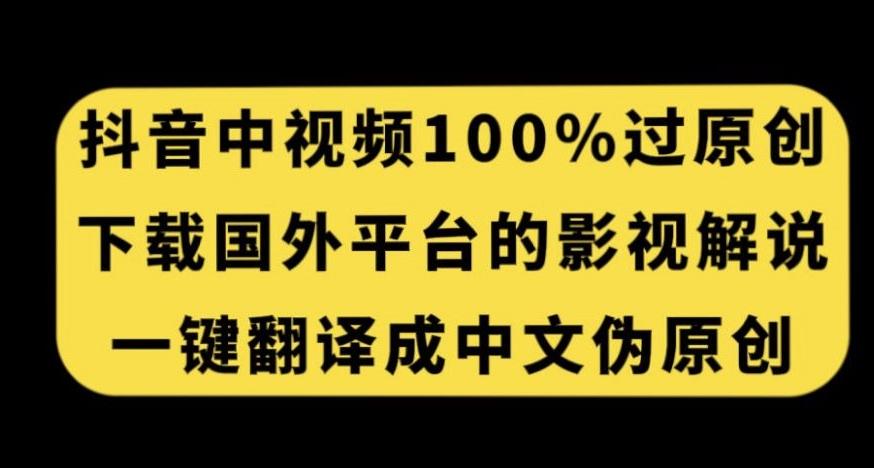 抖音中视频百分百过原创，下载国外平台的电影解说，一键翻译成中文获取收益-爱找项目网
