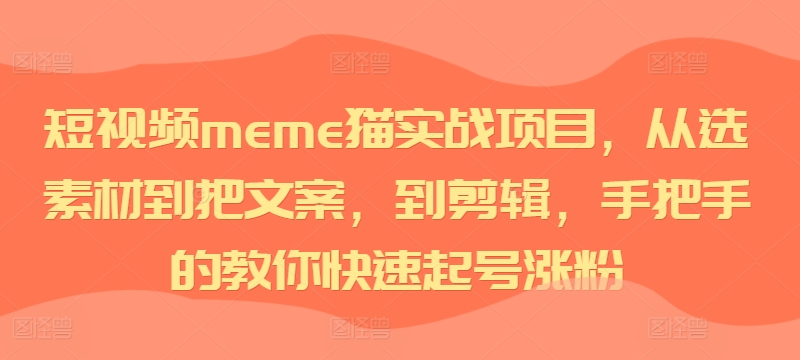 短视频meme猫实战项目，从选素材到把文案，到剪辑，手把手的教你快速起号涨粉-爱找项目网