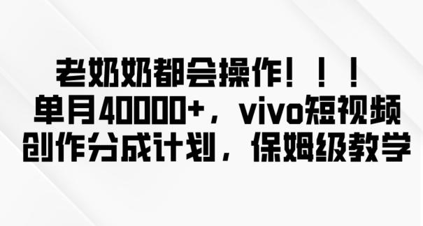 老奶奶都会操作，新平台无脑操作，单月40000+，vivo短视频创作分成计划【揭秘】-爱找项目网