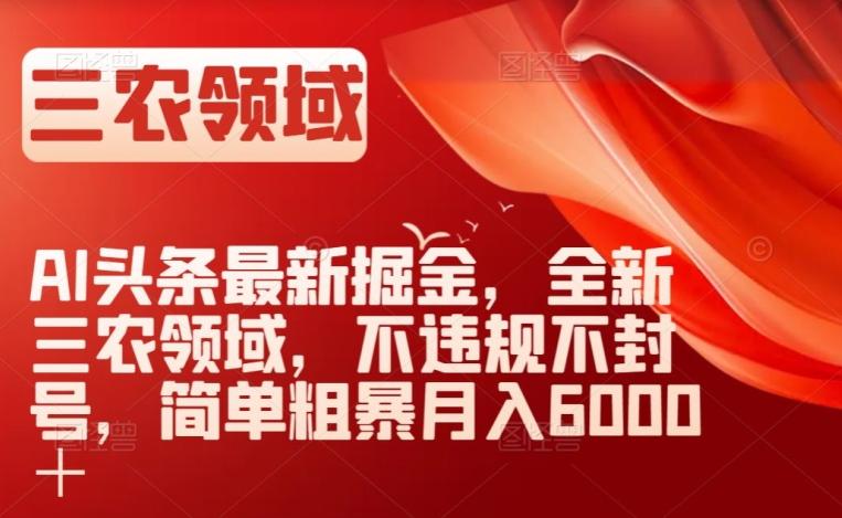 AI头条最新掘金，全新三农领域，不违规不封号，简单粗暴月入6000＋【揭秘】-爱找项目网
