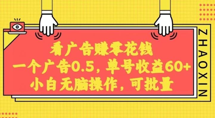 无脑看广告获取收益，一条广告0.5，日稳定60-100+，可批量放大，超级稳定-爱找项目网
