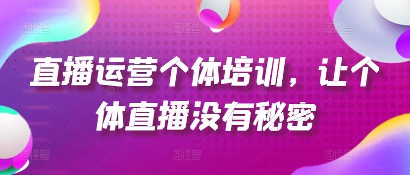 直播运营个体培训，让个体直播没有秘密，起号、货源、单品打爆、投流等玩法-爱找项目网