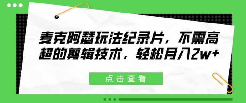 麦克阿瑟玩法纪录片，不需高超的剪辑技术，轻松月入2w+【揭秘】-爱找项目网