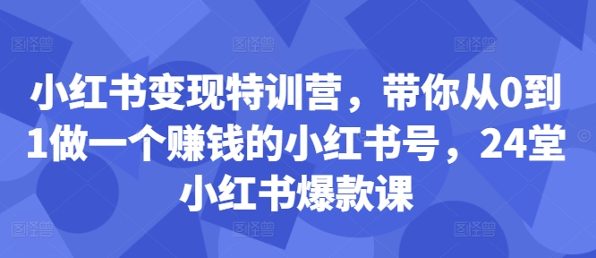小红书变现特训营，带你从0到1做一个赚钱的小红书号，24堂小红书爆款课-爱找项目网