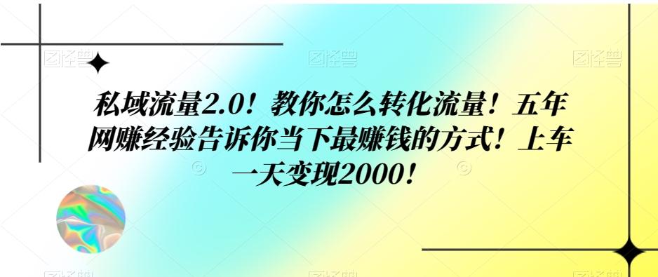 私域流量2.0！教你怎么转化流量！五年网赚经验告诉你当下最赚钱的方式！上车一天变现2000！-爱找项目网