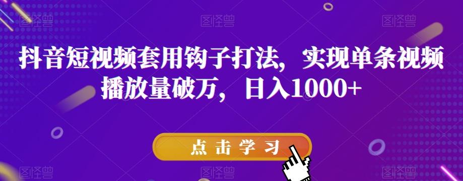 抖音短视频套用钩子打法，实现单条视频播放量破万，日入1000+【揭秘】-爱找项目网