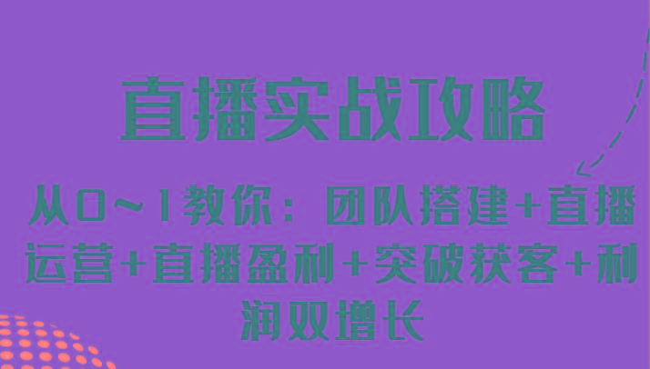 直播实战攻略 从0~1教你：团队搭建+直播运营+直播盈利+突破获客+利润双增长-爱找项目网