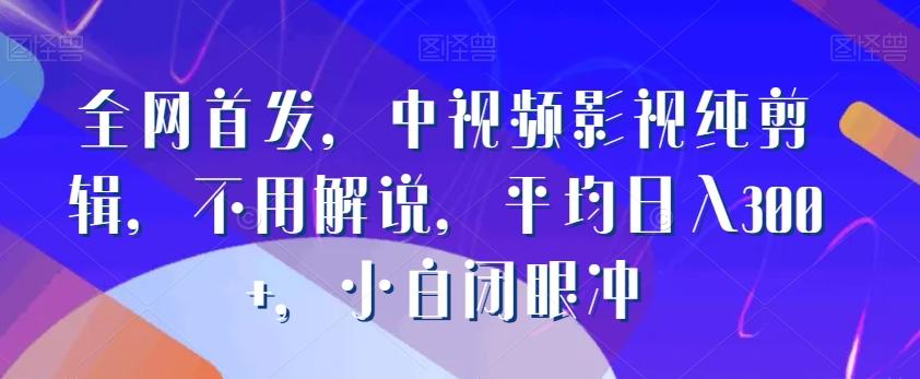 全网首发，中视频影视纯剪辑，不用解说，平均日入300+，小白闭眼冲-爱找项目网