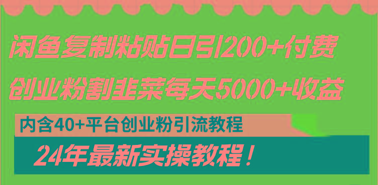 闲鱼复制粘贴日引200+付费创业粉，割韭菜日稳定5000+收益，24年最新教程！-爱找项目网