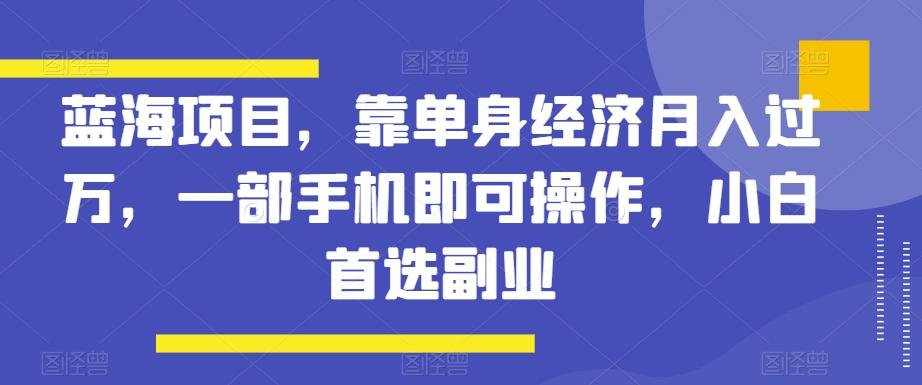 蓝海项目，靠单身经济月入过万，一部手机即可操作，小白首选副业【揭秘】-爱找项目网
