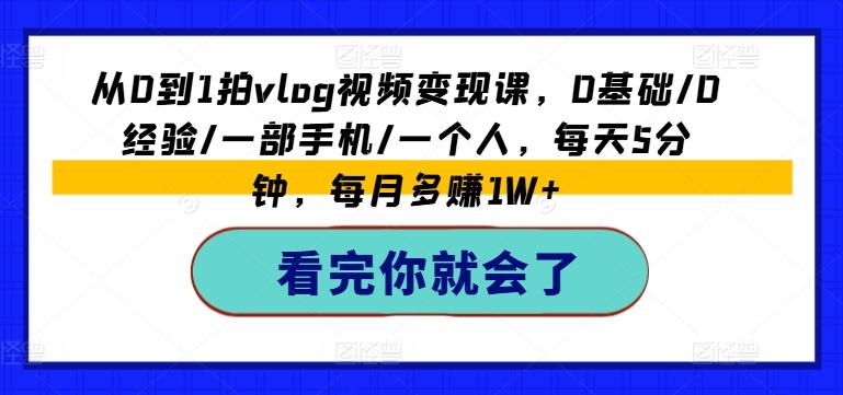 从0到1拍vlog视频变现课，0基础/0经验/一部手机/一个人，每天5分钟，每月多赚1W+-爱找项目网