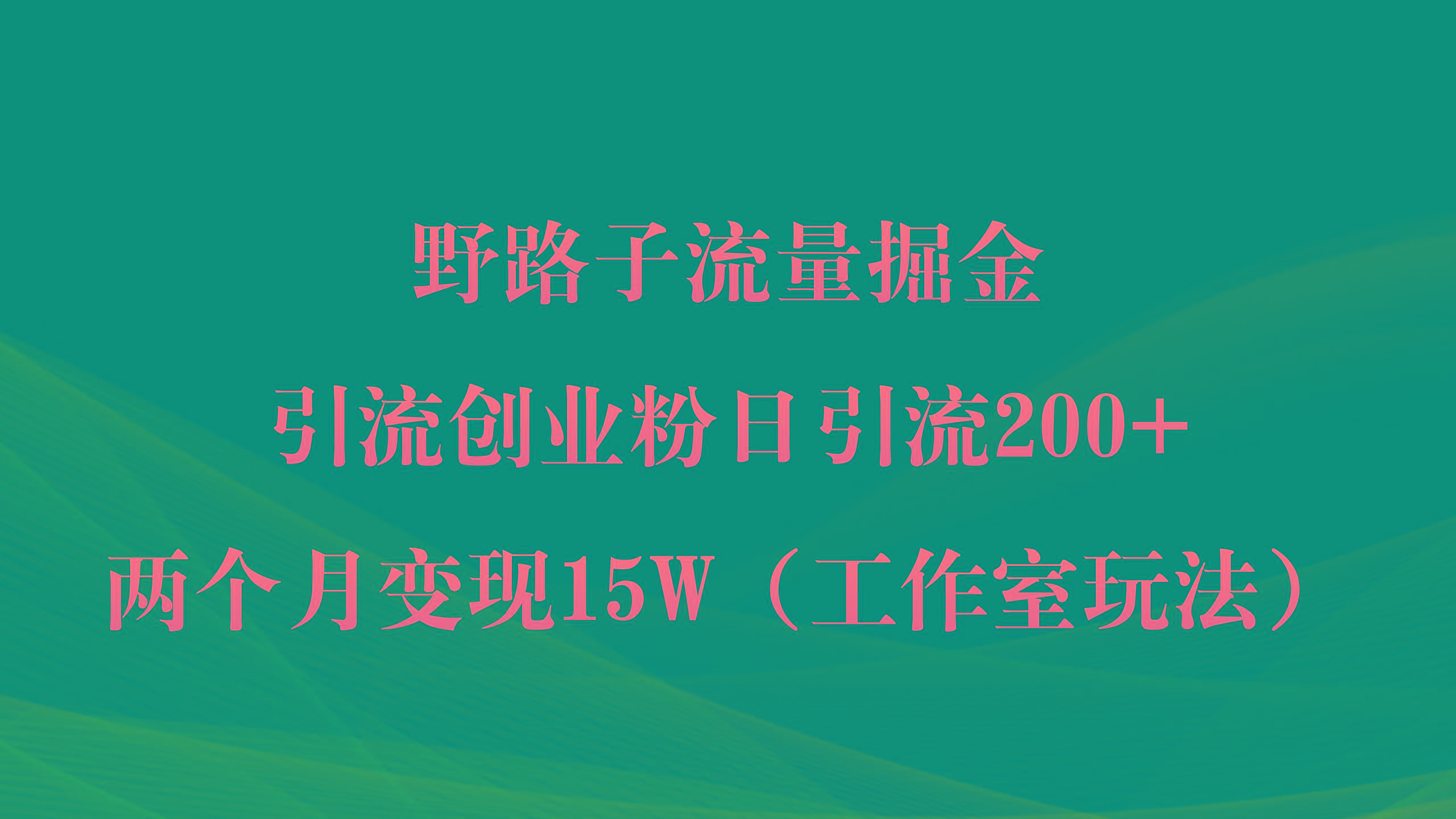 (9513期)野路子流量掘金，引流创业粉日引流200+，两个月变现15W(工作室玩法))-爱找项目网