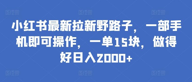 小红书最新拉新野路子，一部手机即可操作，一单15块，做得好日入2000+【揭秘】-爱找项目网