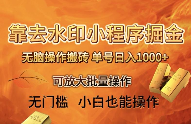靠去水印小程序无脑操作搬砖，单号日入1000+保姆级教程可放大批量操作【揭秘】-爱找项目网