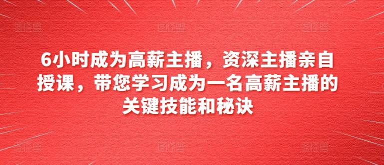 6小时成为高薪主播，资深主播亲自授课，带您学习成为一名高薪主播的关键技能和秘诀-爱找项目网