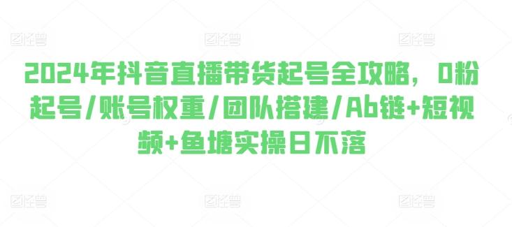 2024年抖音直播带货起号全攻略，0粉起号/账号权重/团队搭建/Ab链+短视频+鱼塘实操日不落-爱找项目网