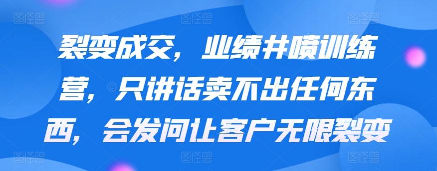 裂变成交，业绩井喷训练营，只讲话卖不出任何东西，会发问让客户无限裂变-爱找项目网
