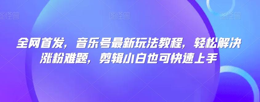 全网首发，音乐号最新玩法教程，轻松解决涨粉难题，剪辑小白也可快速上手-爱找项目网