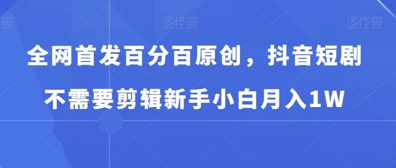 全网首发百分百原创，抖音短剧不需要剪辑新手小白月入1W-爱找项目网