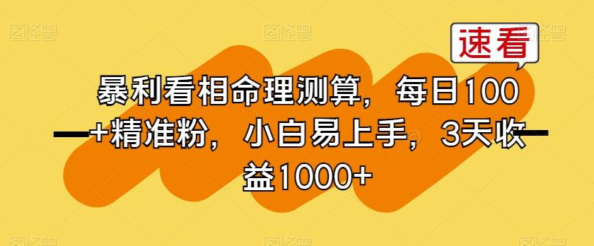 暴利看相命理测算，每日100+精准粉，小白易上手，3天收益1000+【揭秘】-爱找项目网