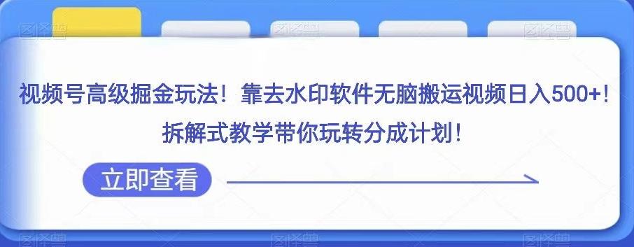 视频号高级掘金玩法，靠去水印软件无脑搬运视频日入500+，拆解式教学带你玩转分成计划【揭秘】-爱找项目网